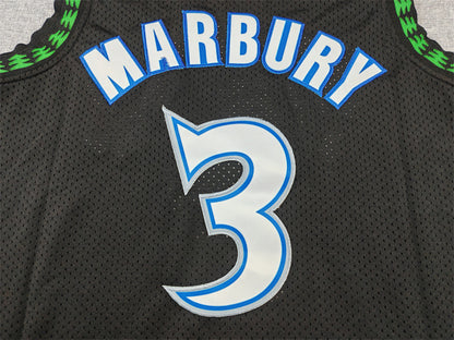Stephon Marbury #3 Minnesota Timberwolves 1997-98 Black Throwback Embroidered Jersey