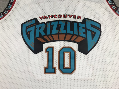 Mike Bibby# 10 Memphis Grizzlies 1998-99 White Throwback Embroidered Jersey