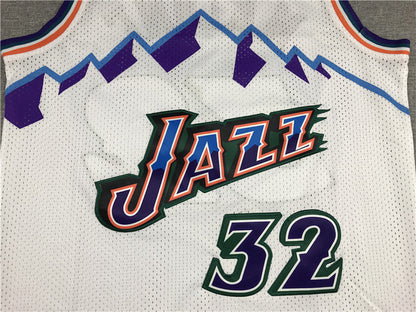 Utah Jazz Karl Malone #32 Utah Jazz Throwback 1996-97 White Embroidered Jersey