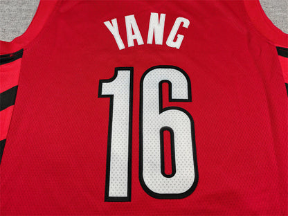 Yang Hansen#16 Portland Trail Blazers Red City Edition Swingman Embroidered Jersey