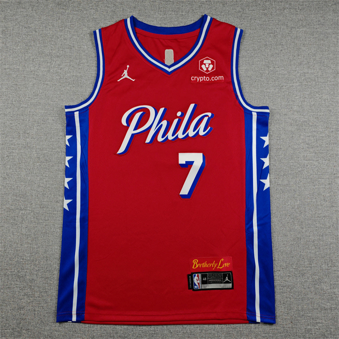 Philadelphia 76ers Jaylen Brown #7 Red Jersey – Embroidered