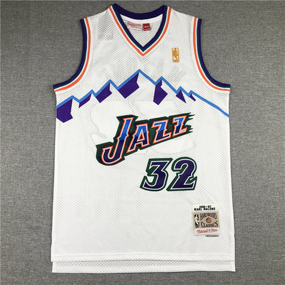 Utah Jazz Karl Malone #32 Utah Jazz Throwback 1996-97 White Embroidered Jersey