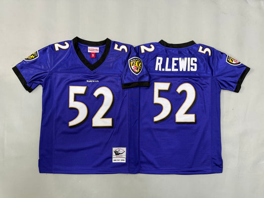 Youth Ray Lewis Baltimore Ravens #52 Purple Retro Embroidered Jersey