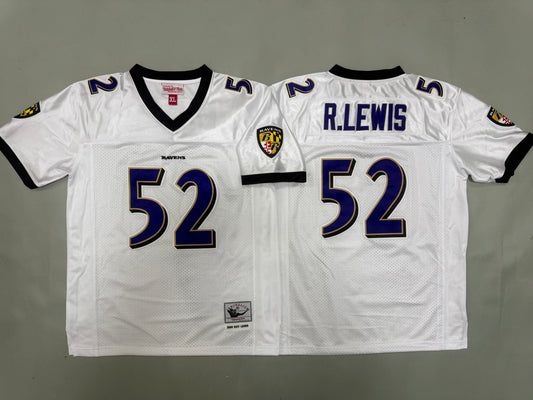 Youth Ray Lewis Baltimore Ravens #52 White Retro Embroidered Jersey