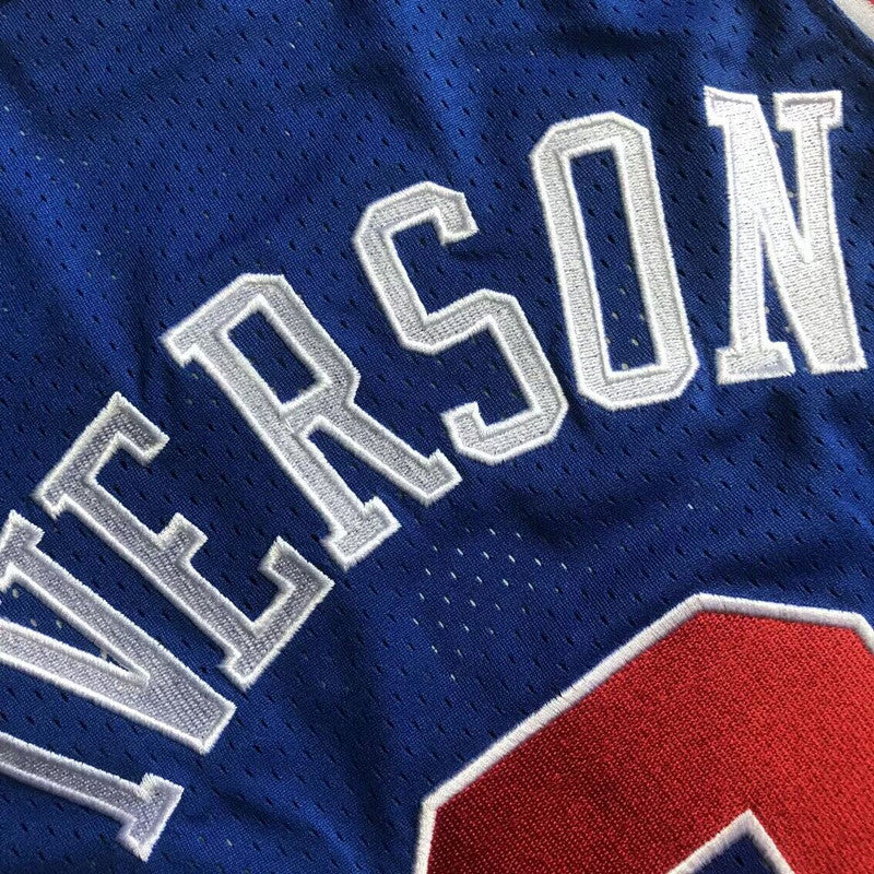 Philadelphia 76ers Allen Iverson #3 blue Throwback Jersey -  Dense Embroidery