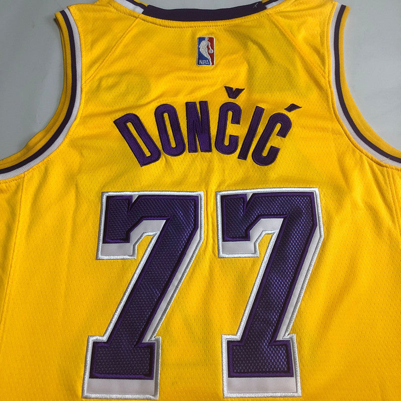 Los Angeles Lakers Luka Dončić #77 yellow Throwback Jersey -  Dense Embroidery