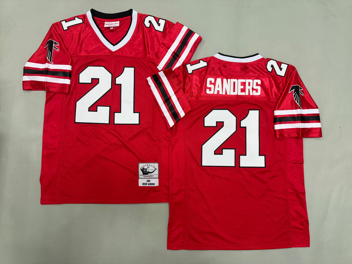 Men Deion Sanders #21 Atlanta Falcons Red Vintage Throwback Jersey