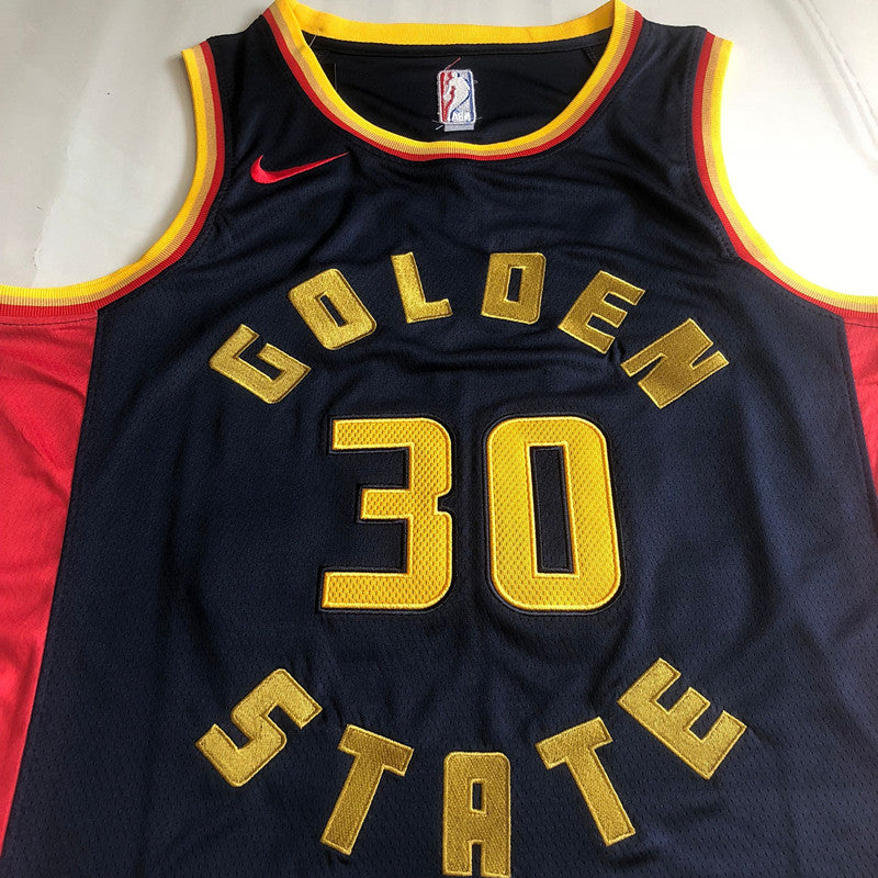 Golden State Warriors Stephen Curry #30 Deep Blue Throwback Jersey -  Dense Embroidery