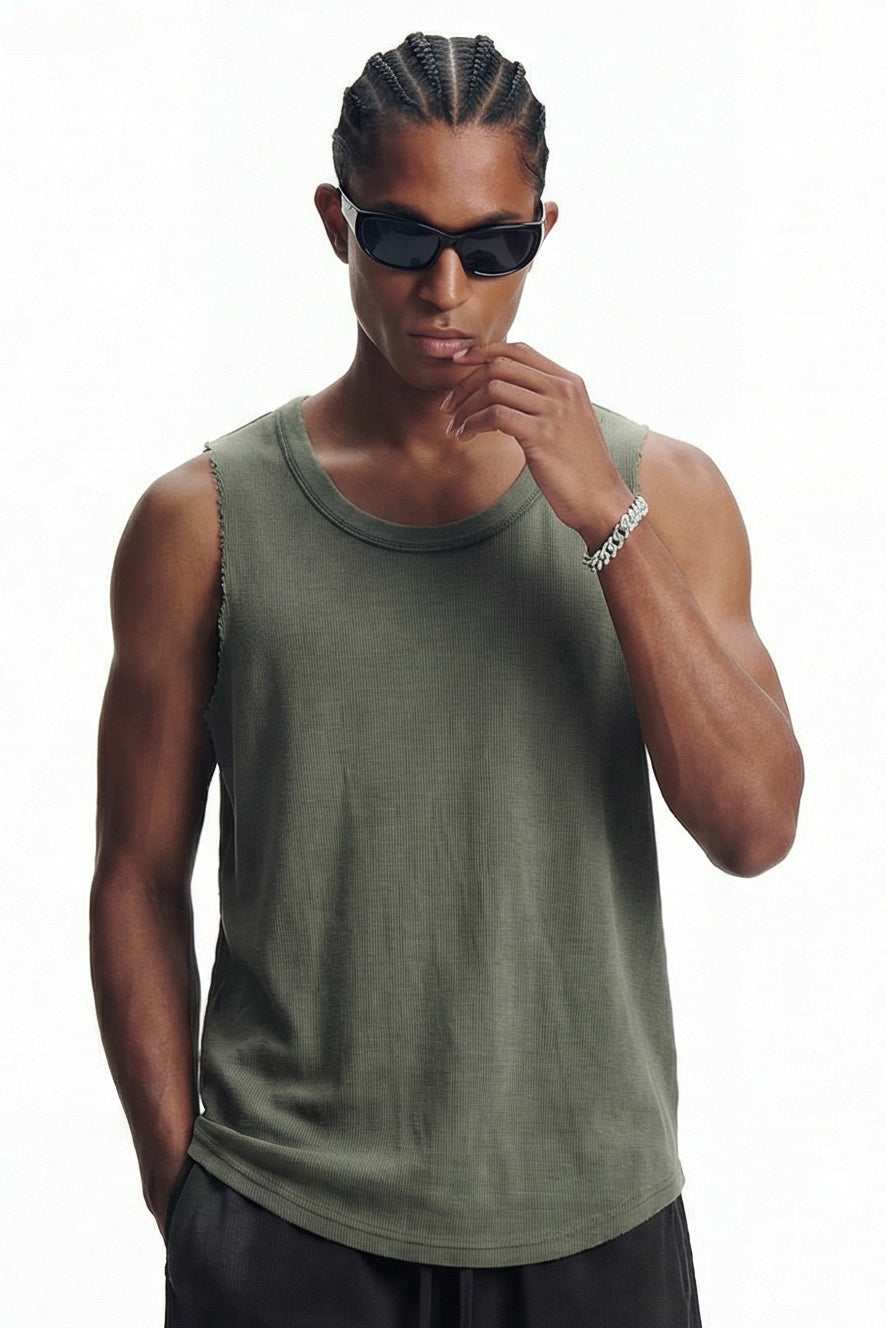 325GSM Washed Distressed Waffle Tee