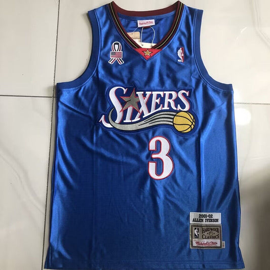 Philadelphia 76ers Allen Iverson #3 Silky Blue 2001-02 Throwback Jersey - Dense Embroidery