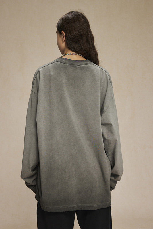 275GSM Distressed Washed Long Sleeve Crew