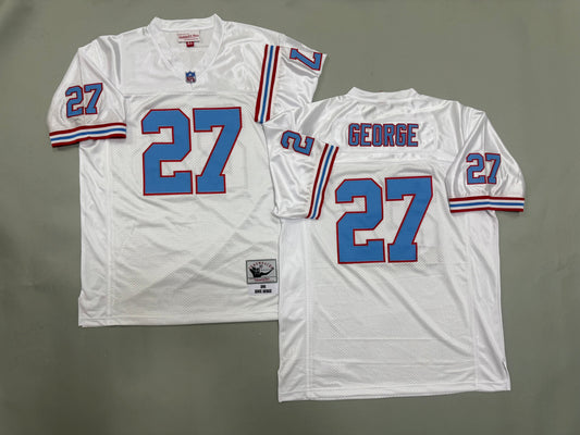 Mens Eddie George#27 white Tennessee Oilers Vintage Throwback Jersey