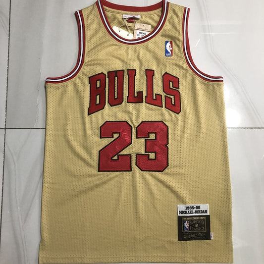 Chicago Bulls Michael Jordan #23 Throwback Jersey -  gold Dense Embroidery