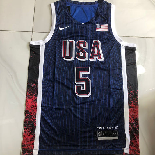 USA Basketball Team Anthony Jamal Edwards #5 blue Throwback Jersey -  Dense Embroidery
