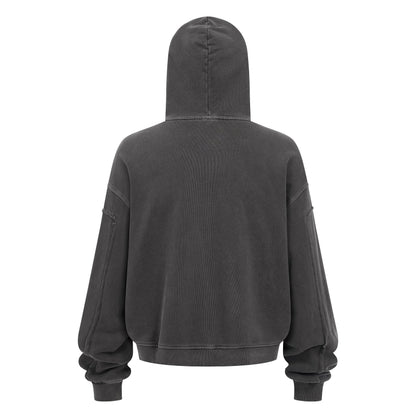 430GSM Boxy Fit Splicing Washed Zip Up Jacket