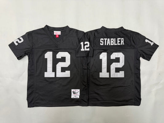 Youth Kenny Stabler #12 Black Las Vegas Raiders Vintage Throwback Jersey