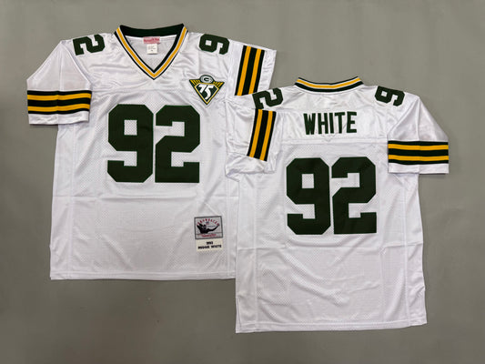 Mens Reggie White#92 white Green Bay Packers Vintage Throwback Jersey