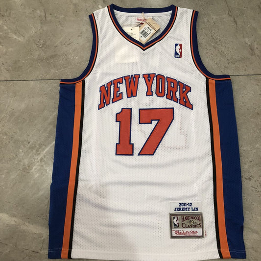 New York Knicks Jeremy Lin #17 White Throwback Jersey - Dense Embroidery