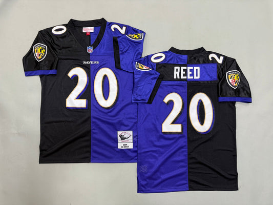 Mens Ed Reed #20 Baltimore Ravens Purple/Black Two-Tone Colorblock Vintage Throwback Jersey