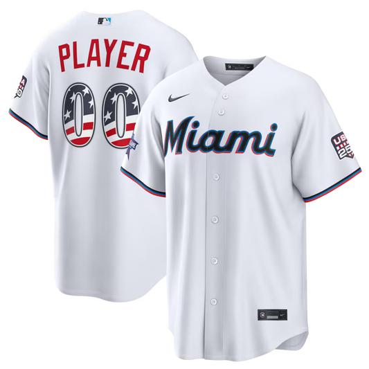 Custom Miami Marlins 2026 All-Star Edition Stars & Stripes Stadium Jersey - White