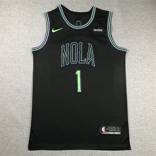 Zion Williamson# 1 New Orleans Pelicans Black City Edition Swingman Embroidered Jersey