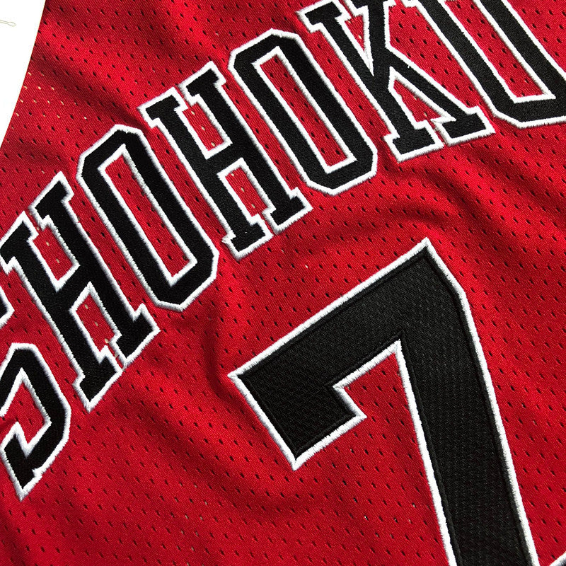 Slam Dunk Shohoku #7 red Throwback Jersey - Dense Embroidery