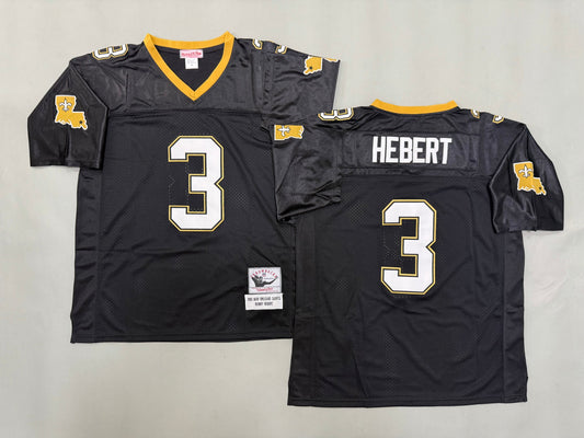 Mens Bobby Hebert#3 black New Orleans Saints Vintage Throwback Jersey