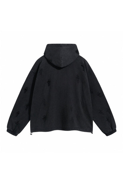 450GSM Distressed Drawstring Elastics Washed Hoodie