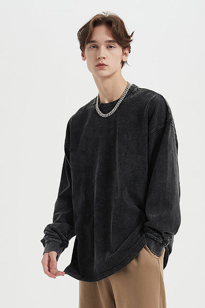 310GSM Pigment Dyed Washed Long Sleeve Crew