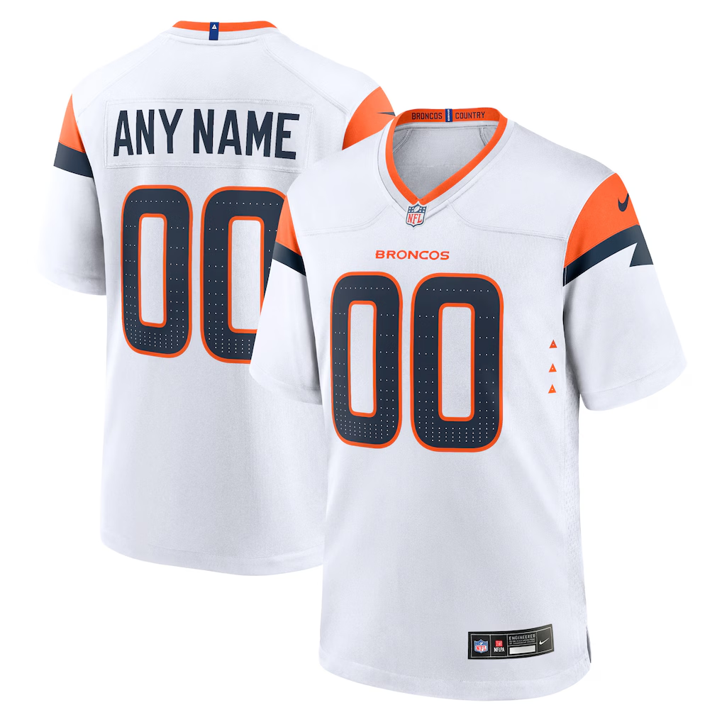 Custom Denver Broncos White Game Jersey