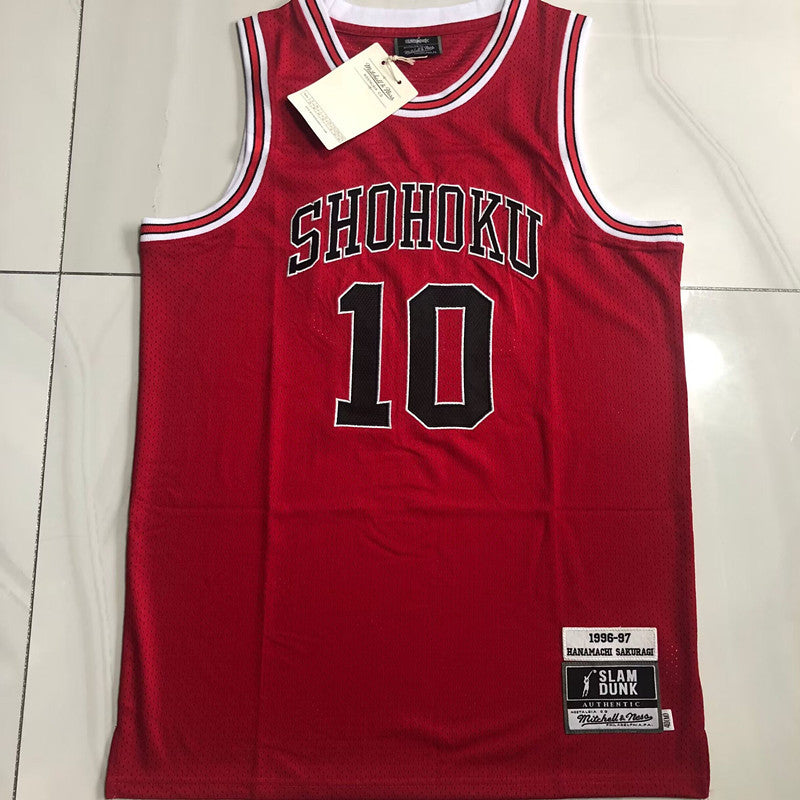 Slam Dunk Shohoku #10 red Throwback Jersey - Dense Embroidery