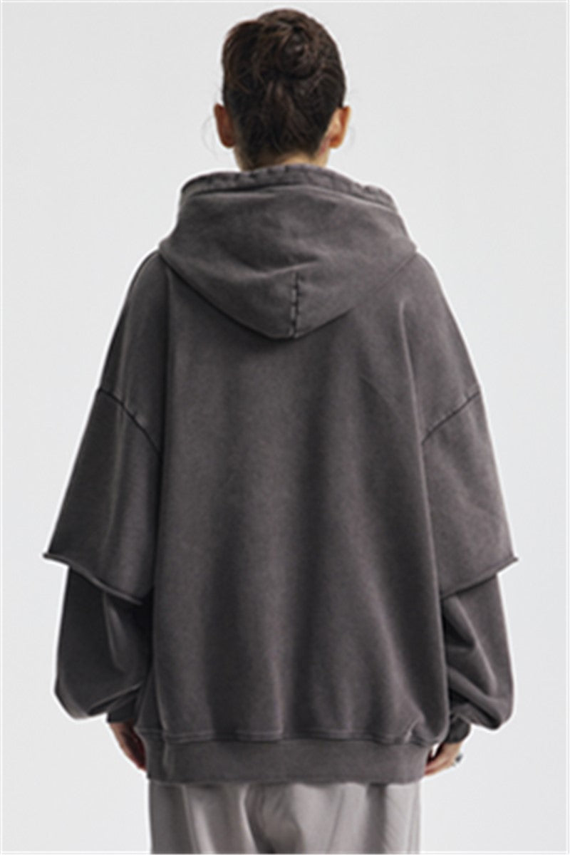 430GSM Fake Double Sleeve Washed Hoodie