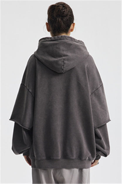 430GSM Fake Double Sleeve Washed Hoodie