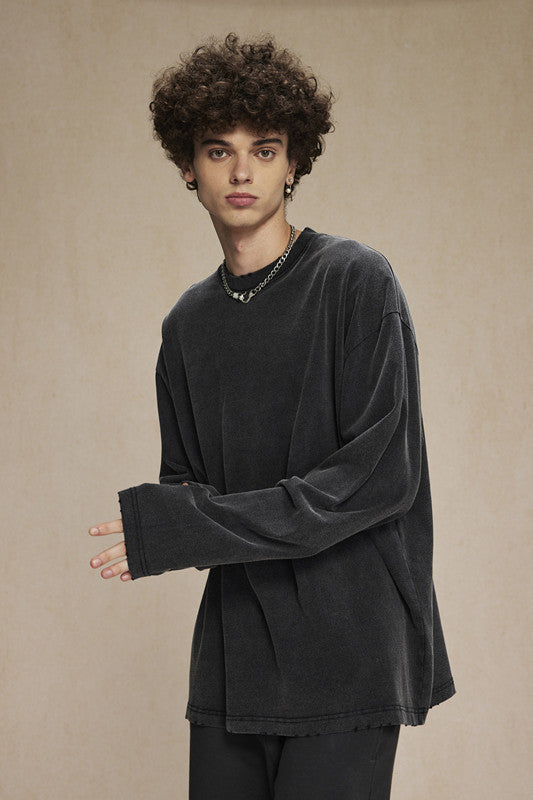 275GSM Distressed Washed Long Sleeve Crew