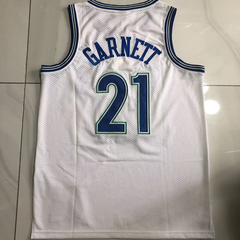 Minnesota Timberwolves Kevin Garnett #21 white Throwback Jersey - Dense Embroidery