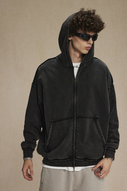 450GSM Distressed Washed Zipper Jacket