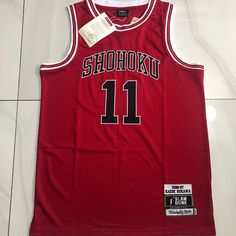 Slam Dunk Shohoku #11 red Throwback Jersey - Dense Embroidery