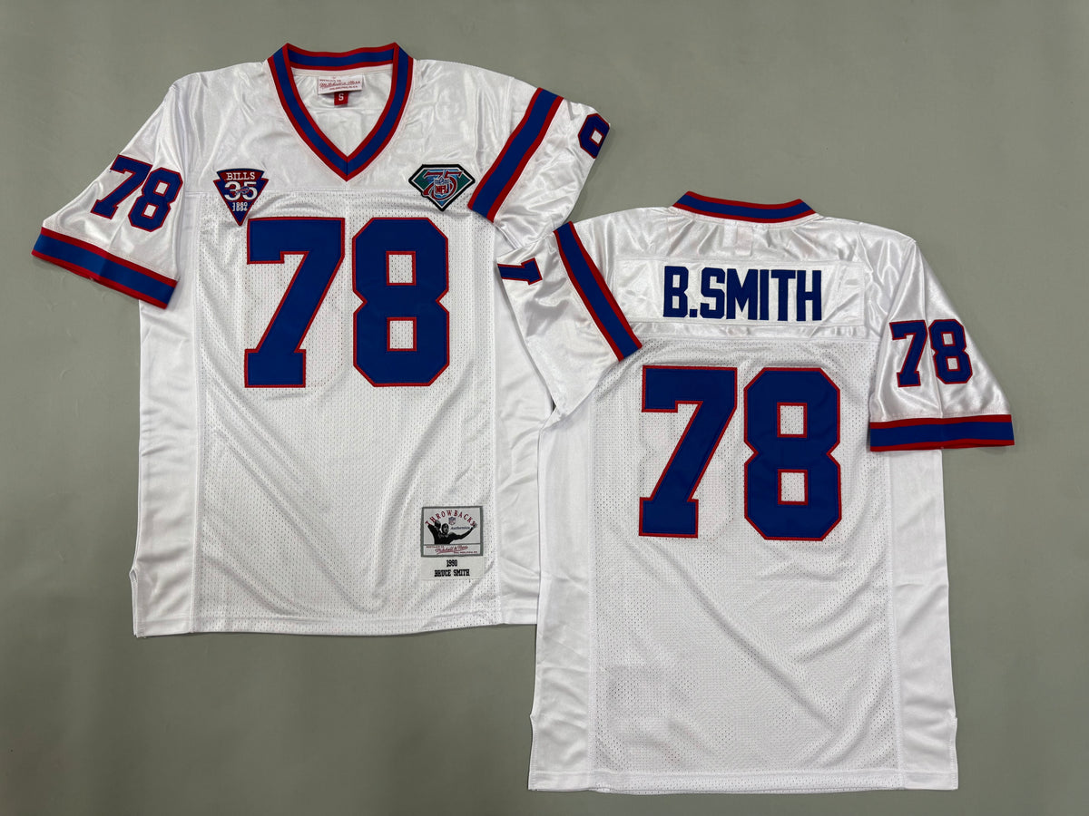 Mens Bruce Smith #78 Buffalo Bills White 1990 Vintage Throwback Jersey