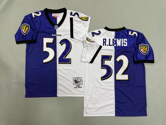 Mens Ray Lewis #52 Baltimore Ravens Purple/White Vintage Throwback Jersey