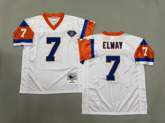 Mens John Elway#7 white Denver Broncos Vintage Throwback Jersey