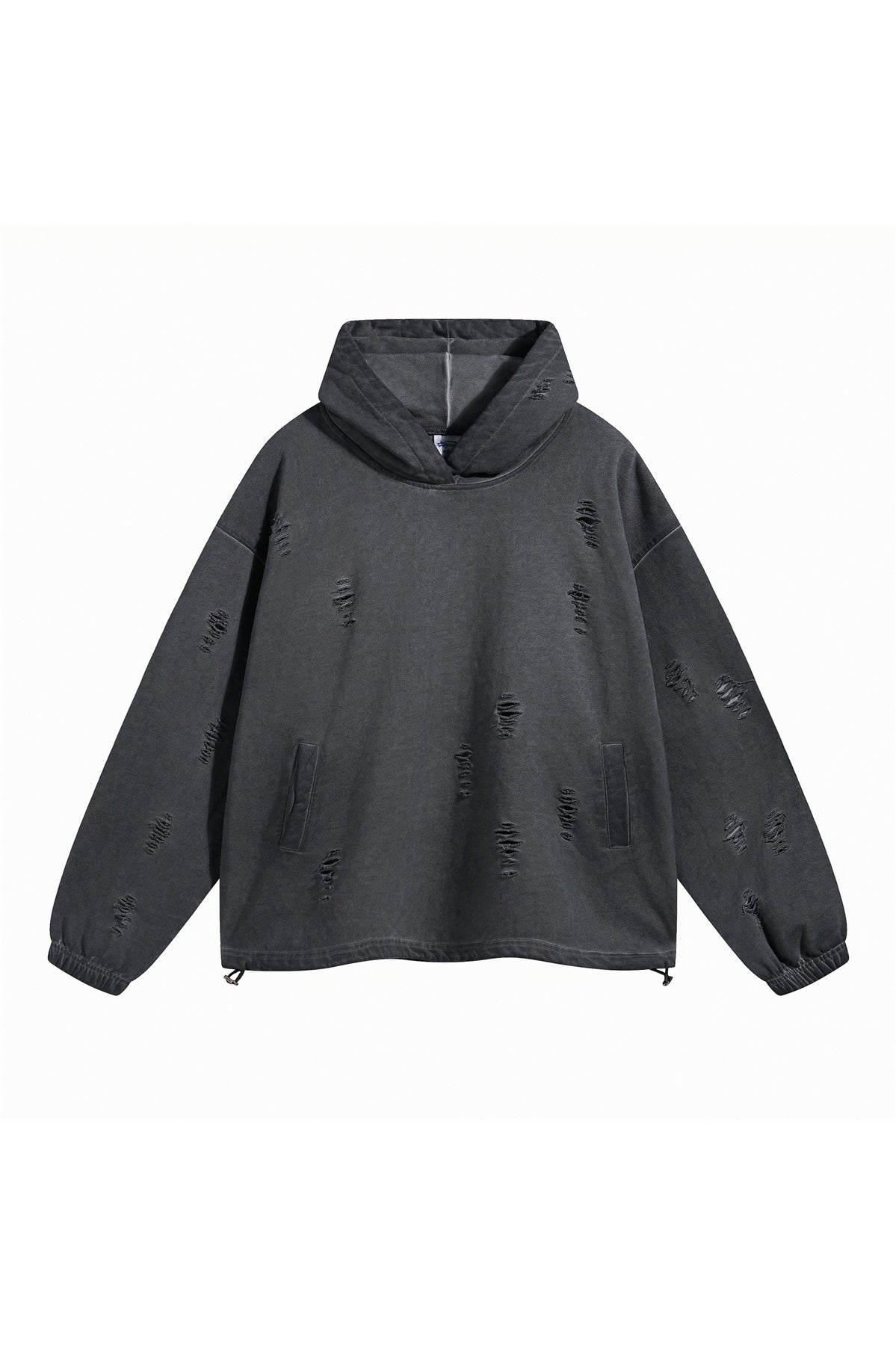 450GSM Distressed Drawstring Elastics Washed Hoodie