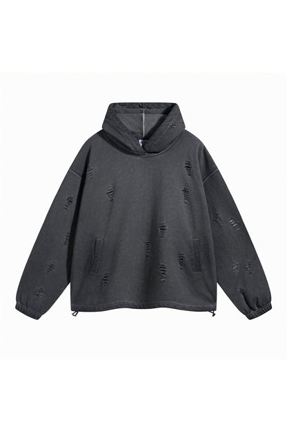 450GSM Distressed Drawstring Elastics Washed Hoodie