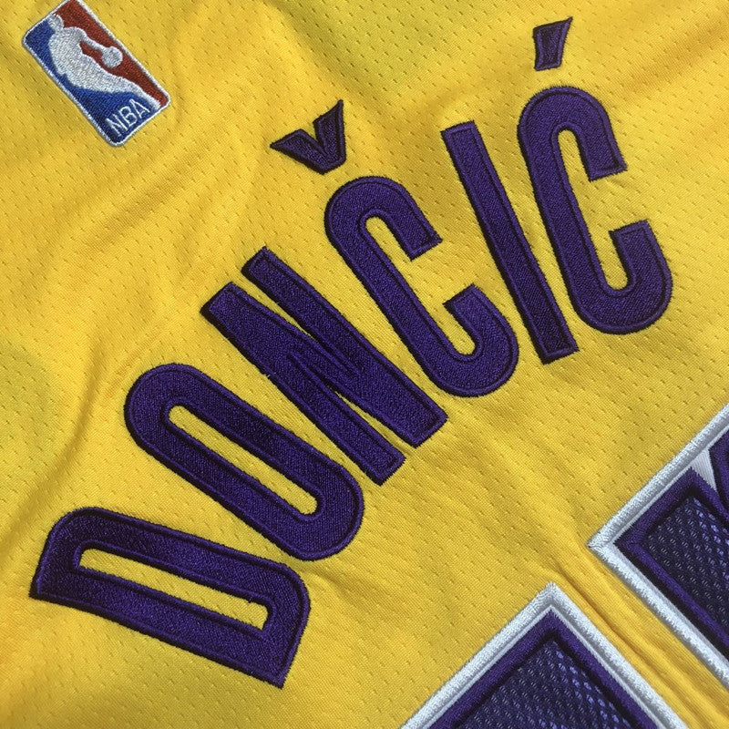 Los Angeles Lakers Luka Dončić #77 yellow Throwback Jersey -  Dense Embroidery