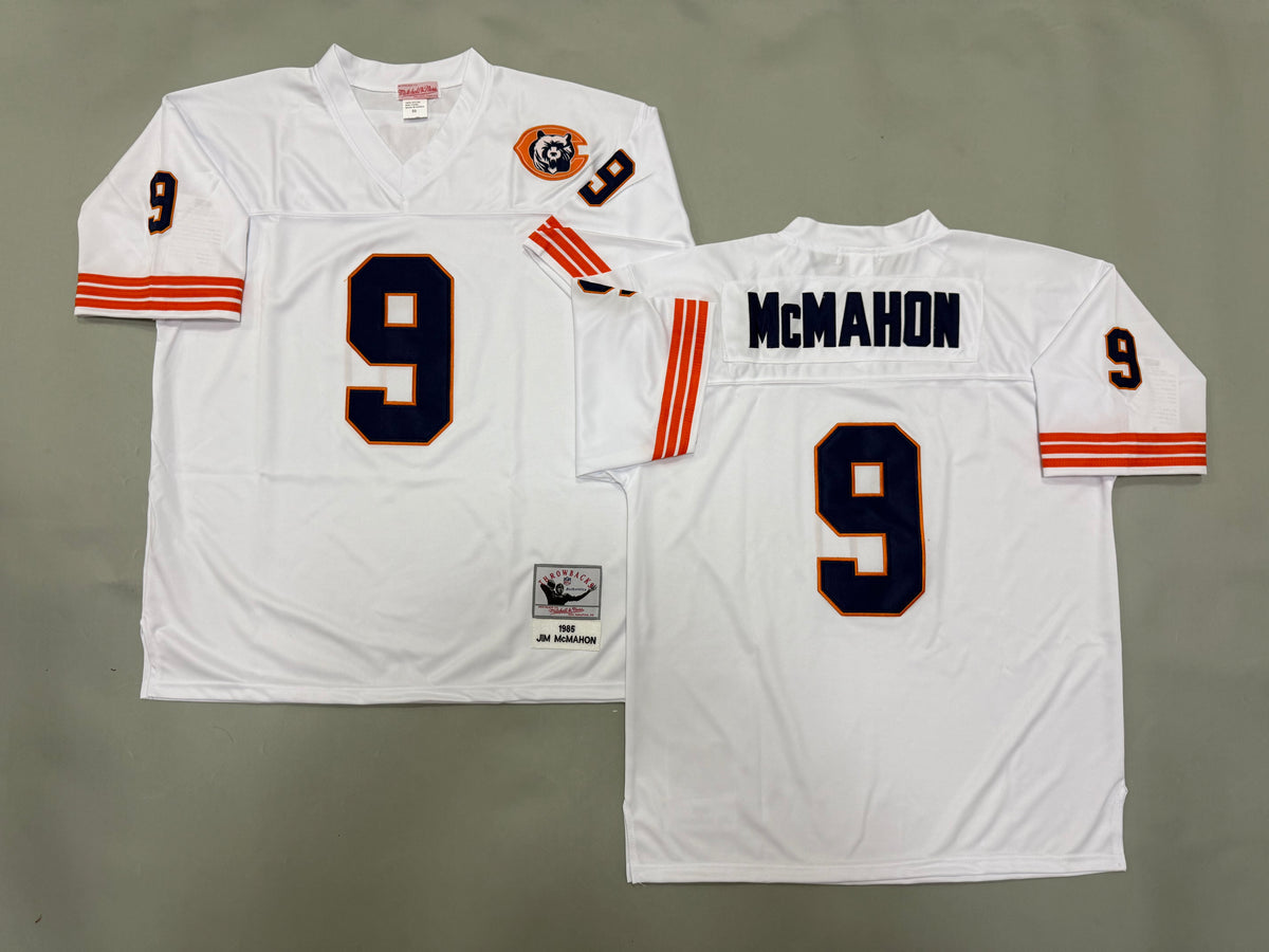 Mens Jim McMahon #9 White Chicago Bears Patch Vintage Throwback Jersey