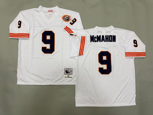 Mens Jim McMahon #9 White Chicago Bears Patch Vintage Throwback Jersey