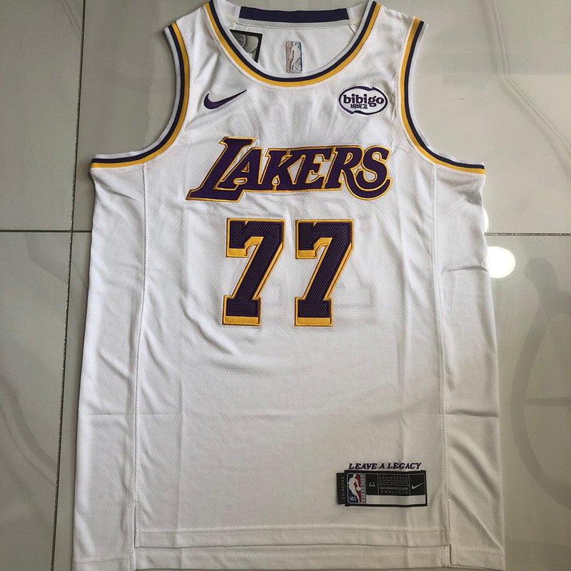 Los Angeles Lakers Luka Dončić #77 white Throwback Jersey -  Dense Embroidery