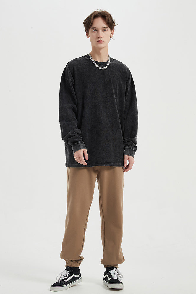 310GSM Pigment Dyed Washed Long Sleeve Crew