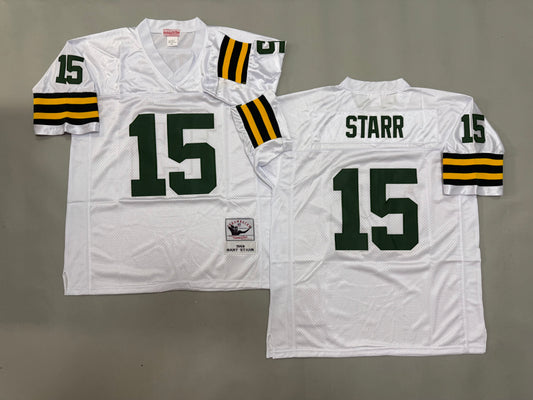Mens Bart Starr#15 white Green Bay Packers Vintage Throwback Jersey