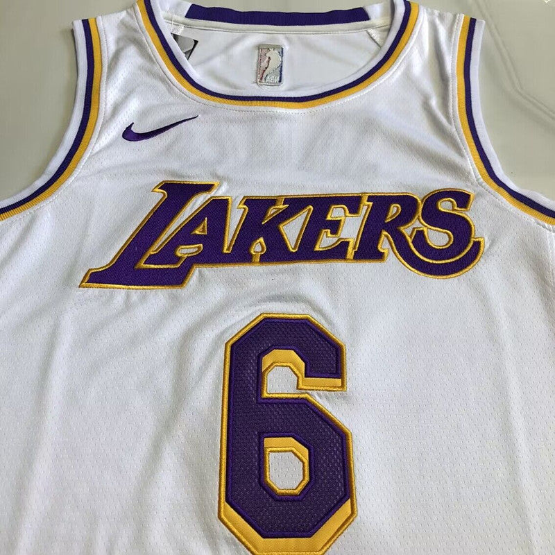 Los Angeles Lakers LeBron James #6 white Throwback Jersey - Dense Embroidery