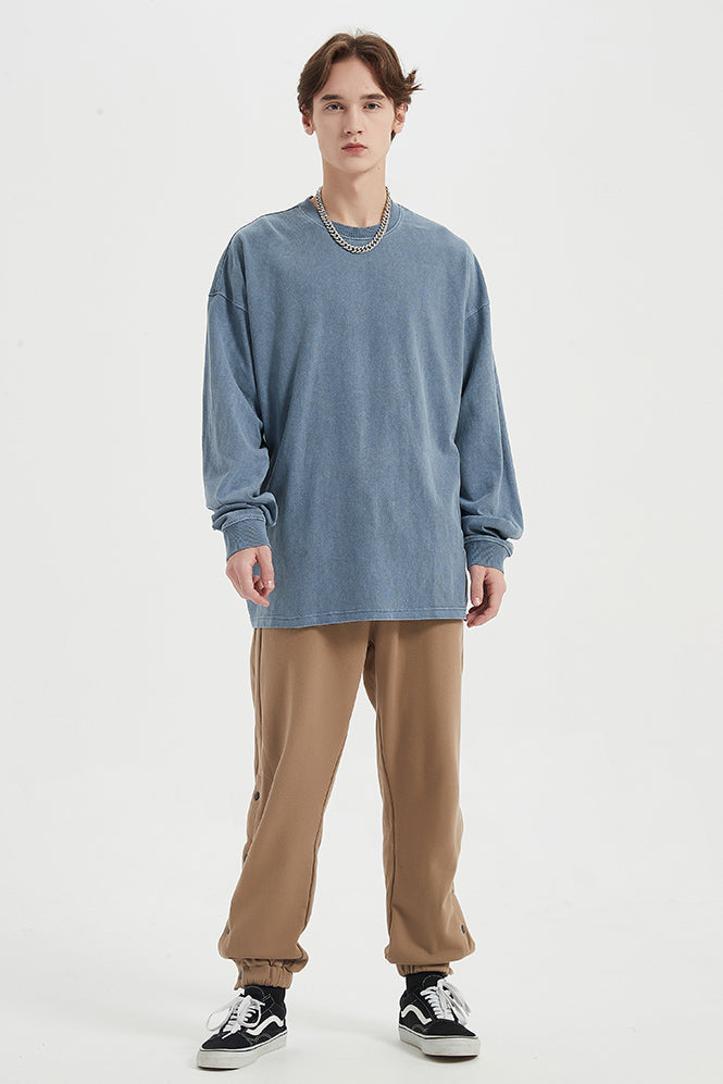 310GSM Pigment Dyed Washed Long Sleeve Crew